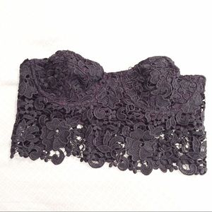 Black Woven Floral Detail Bralette Bustier