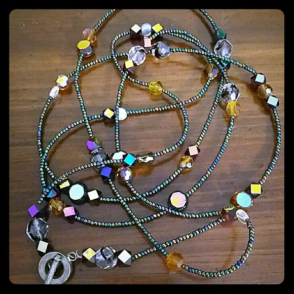 Single Strand Iridescent Long Necklace