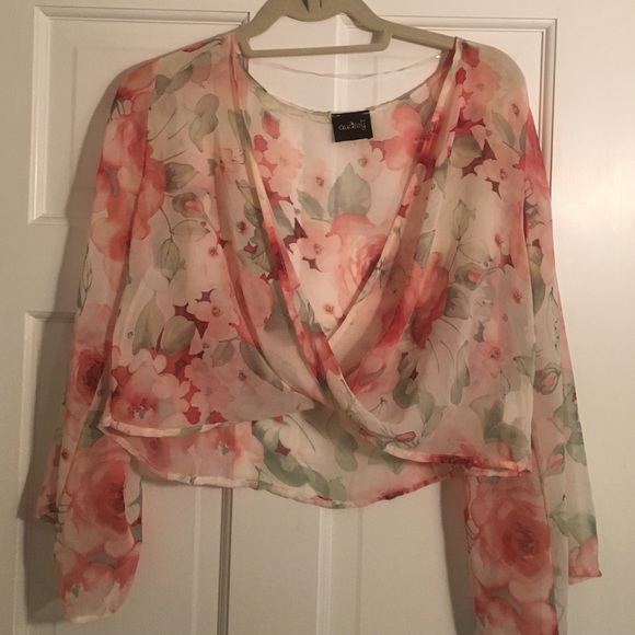 Sheer Floral Crop Top Blouse - Picture 2 of 4