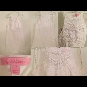 Pearl Lace Neck Shift Dress in Resort White