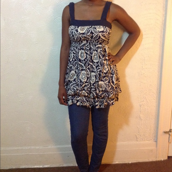 Cute Blue and Creme Patterned Dress