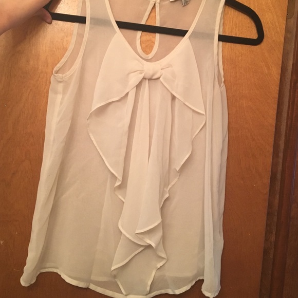 Cream, sheer bow tie blouse