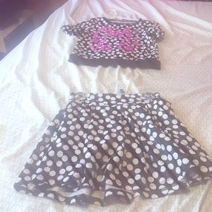 I am selling a poka dot T shirt and a skirt