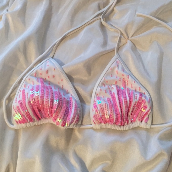 Victoria's Secret white pink sequin bikini top S