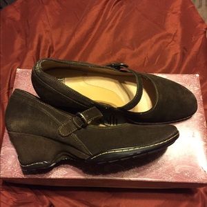 Soft Brown Suede Mary Jane Wedges
