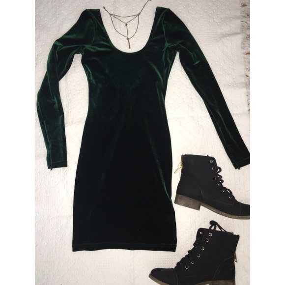 AA velvet green bodycon dress
