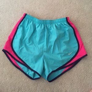 Nike Dri-FIT turquoise and hot pink running shorts