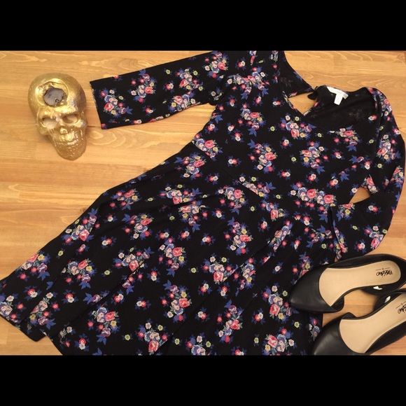 Black Floral Fit & Flare Dress