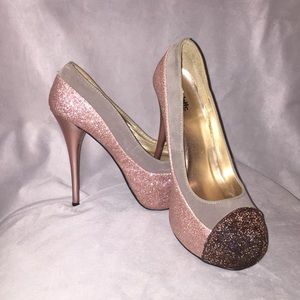 Pink Gray Glitter Pumps