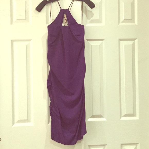 Nicole Miller Purple Halter Dress with Neck Cutout