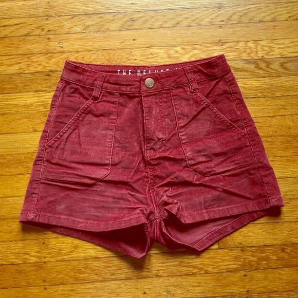 Red corduroy high waist shorts