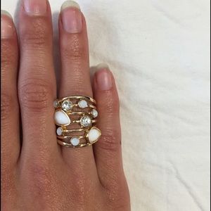 Gold Colored Ring With White/Clear/Foggy Gems