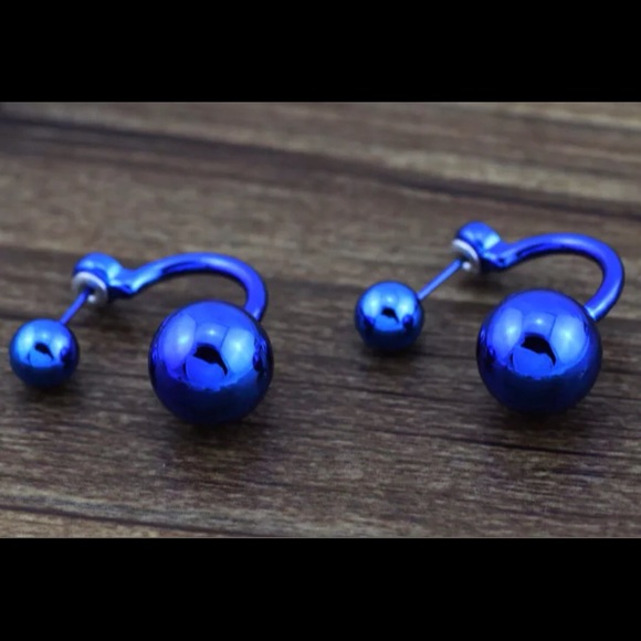 Royal Blue or Silver Stud Double Side Earrings NWT - Picture 2 of 3