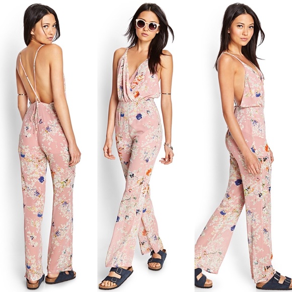 Forever 21 Pants - ⚡️FESTIVAL SALE ⚡️ Pink Floral Low Back Jumpsuit