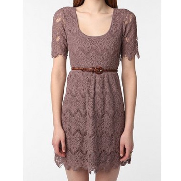 Urban Outfitters Mauve Lace Scoop Neck Mini Dress
