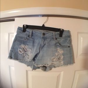 Denim Cutoffs with Lace Detail