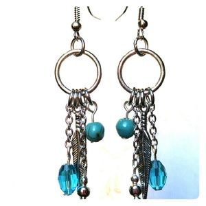 Feather turquoise dangle earrings