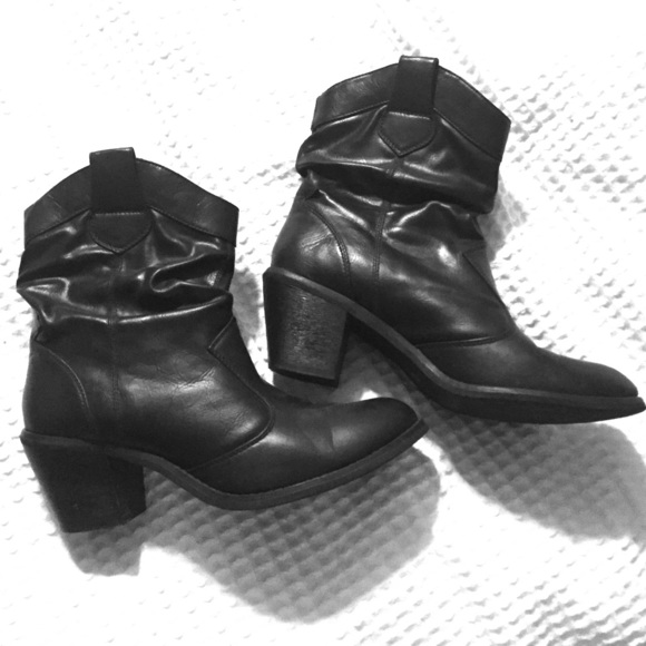Black leather ankle boots
