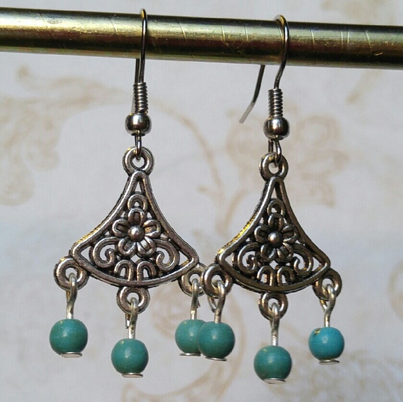 Cute mini chandelier turquoise earrings