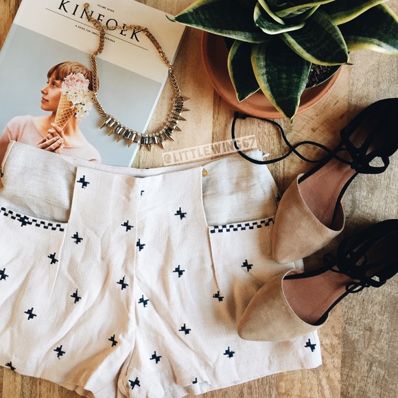 Harlyn Pants - Embroidered print linen shorts