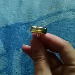 Triband tourmaline silver banded ring