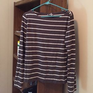Grey and white striped long sleeve tee
