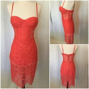 Bebe Bustier Midi Lace Dress