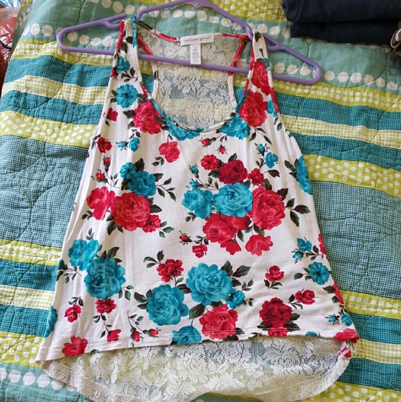 Floral lace back tank