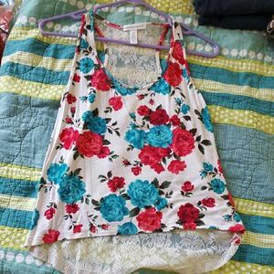 Floral lace back tank