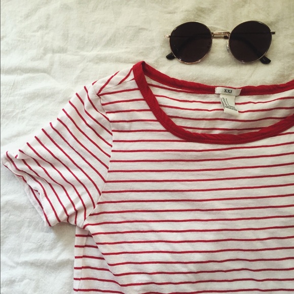 red & white striped tee