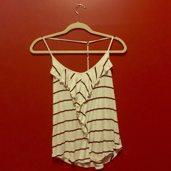 Ruffled white & black striped tank