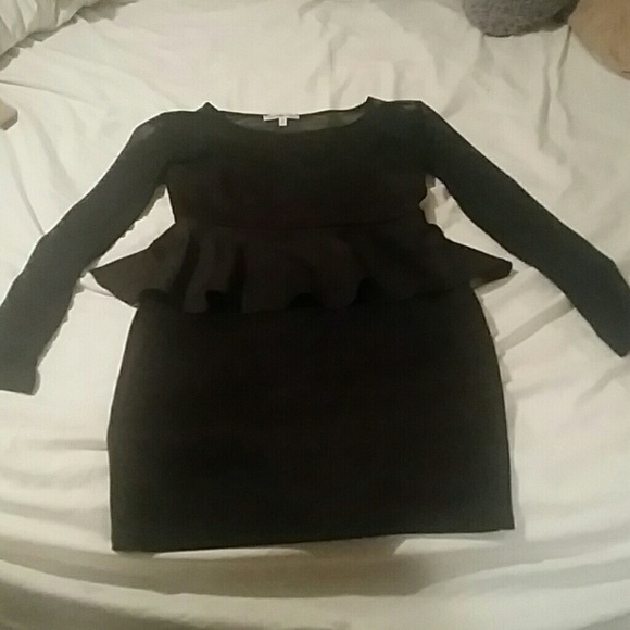 Black peplum bodycon dress with mesh sleeves