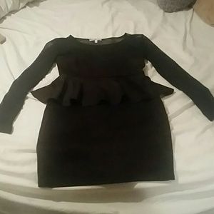 Black peplum bodycon dress with mesh sleeves