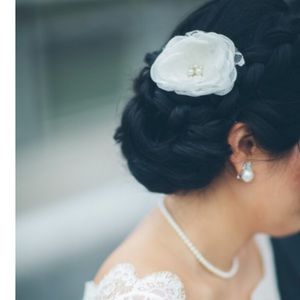Ivory Chiffon Lace Pearl Flower Hair Piece Wedding