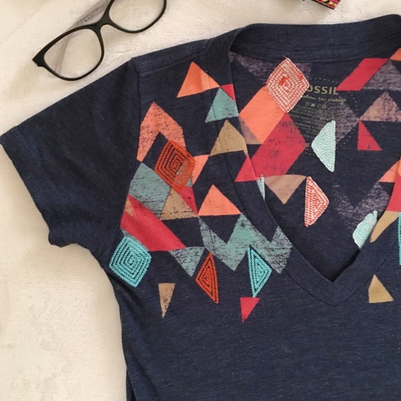 Fossil Graphic Tee with Embroidered Detail