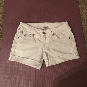 True Religion white cut off jean shorts