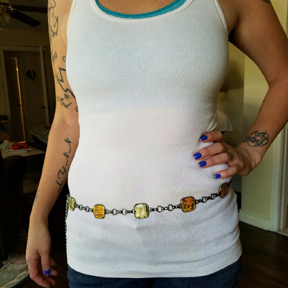 Chain belt with retro ad graphics