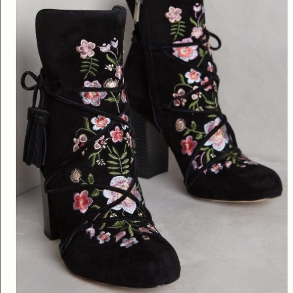 Anthropologie Winnie embroidered suede boots NEW