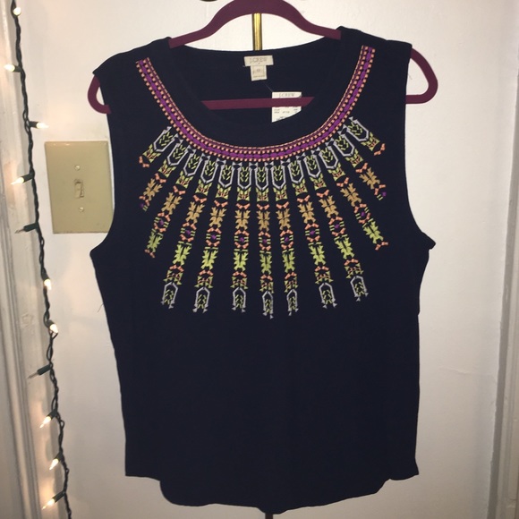 JCrew embellished navy tank detailed embroidery 12