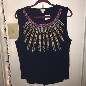 JCrew embellished navy tank detailed embroidery 12