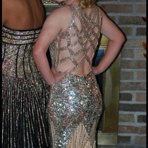 Gold and silver sequined prom dress.