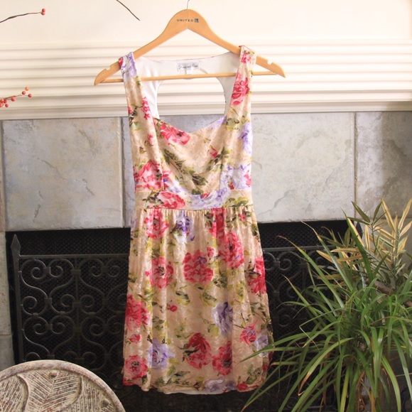 Honey & Rosie Tan Floral Dress with Heart Cutout - Picture 2 of 4