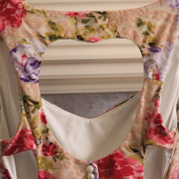 Honey & Rosie Tan Floral Dress with Heart Cutout - Picture 3 of 4