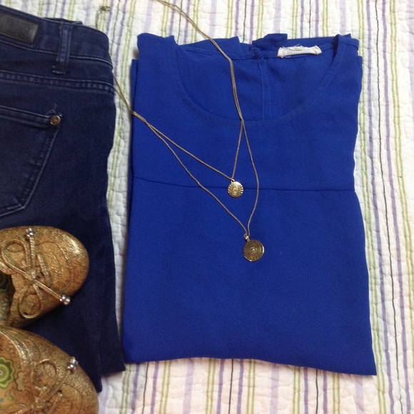 Modbe Tops - Blue chiffon blouse w/gold buttons