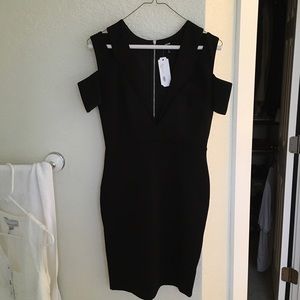 Black Shoulder Bodycon Dress