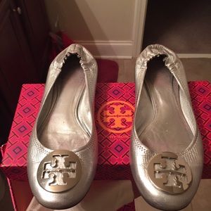 Tory Burch silver Reva flats