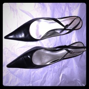 Nine West black leather sling back heels