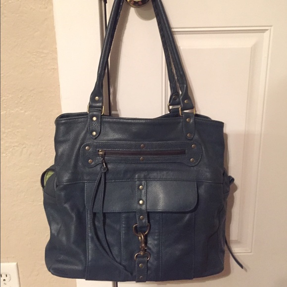 Large, multi-pocket dark blue-green leather purse - Picture 1 of 4
