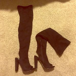 NWT Suede thigh high peep toe boots