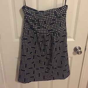 Navy Blue and white strapless linen dress